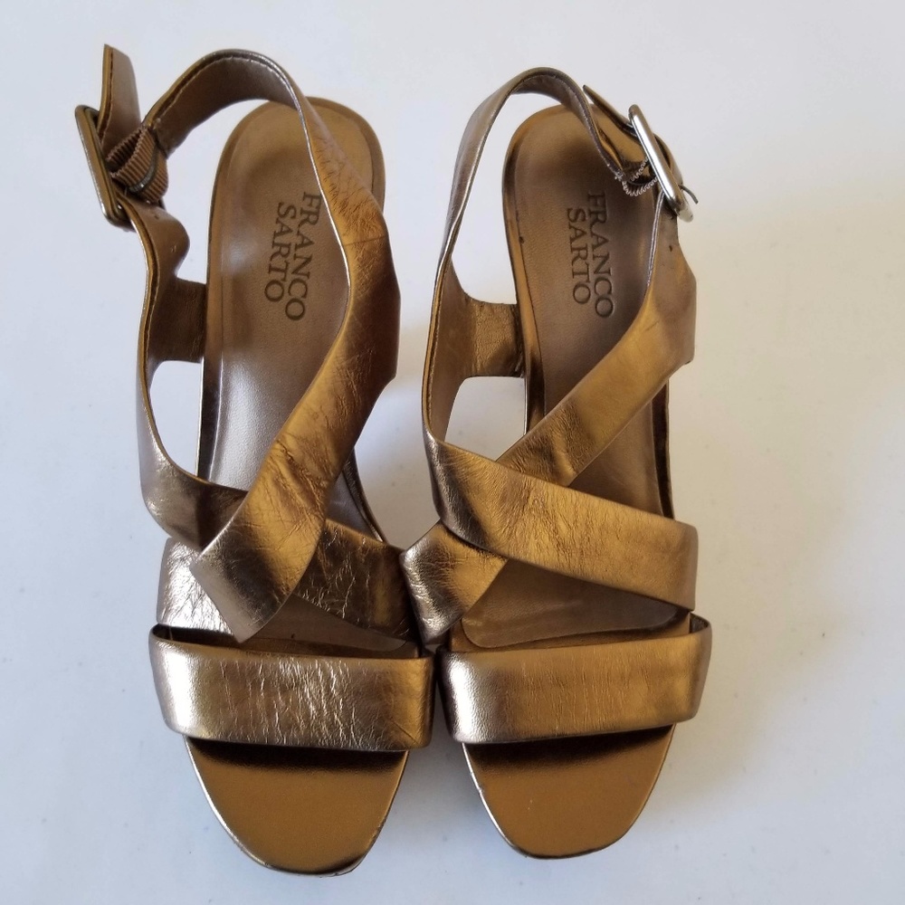 Franco Sarto Women Copper Leather Wedge Shoes